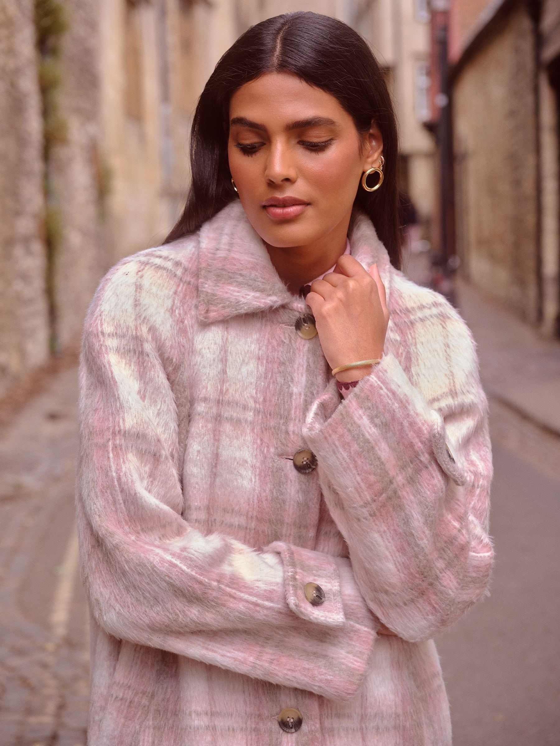 Buy Love & Roses Pink Check Car Coat from Next Canada