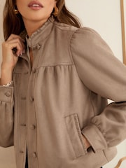 Love & Roses Tan Brown Faux Suede Collarless Jacket - Image 2 of 4