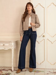 Love & Roses Tan Brown Faux Suede Collarless Jacket - Image 3 of 4