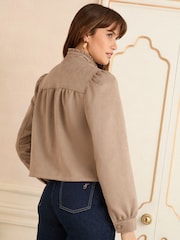 Love & Roses Tan Brown Faux Suede Collarless Jacket - Image 4 of 4