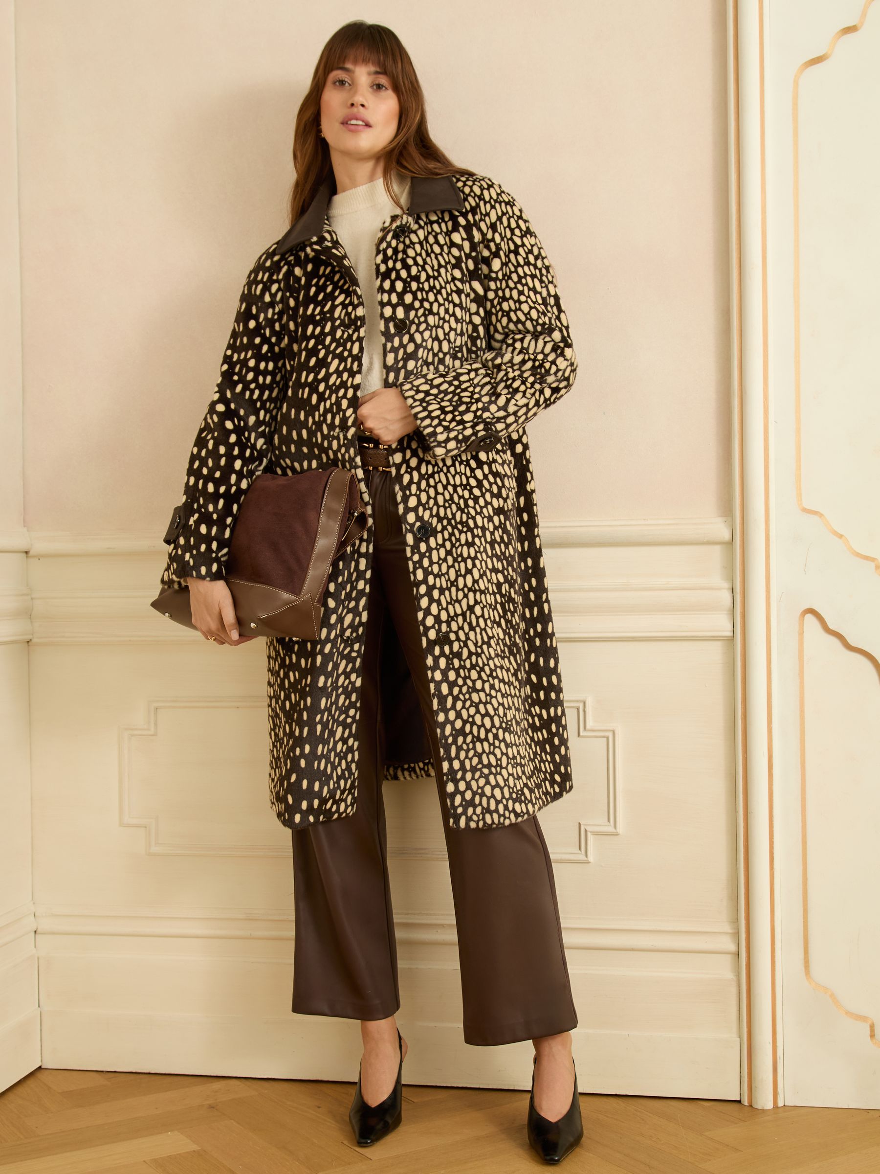 Buy Love & Roses Chocolate Brown Dalmatian Print Faux Fur Coat