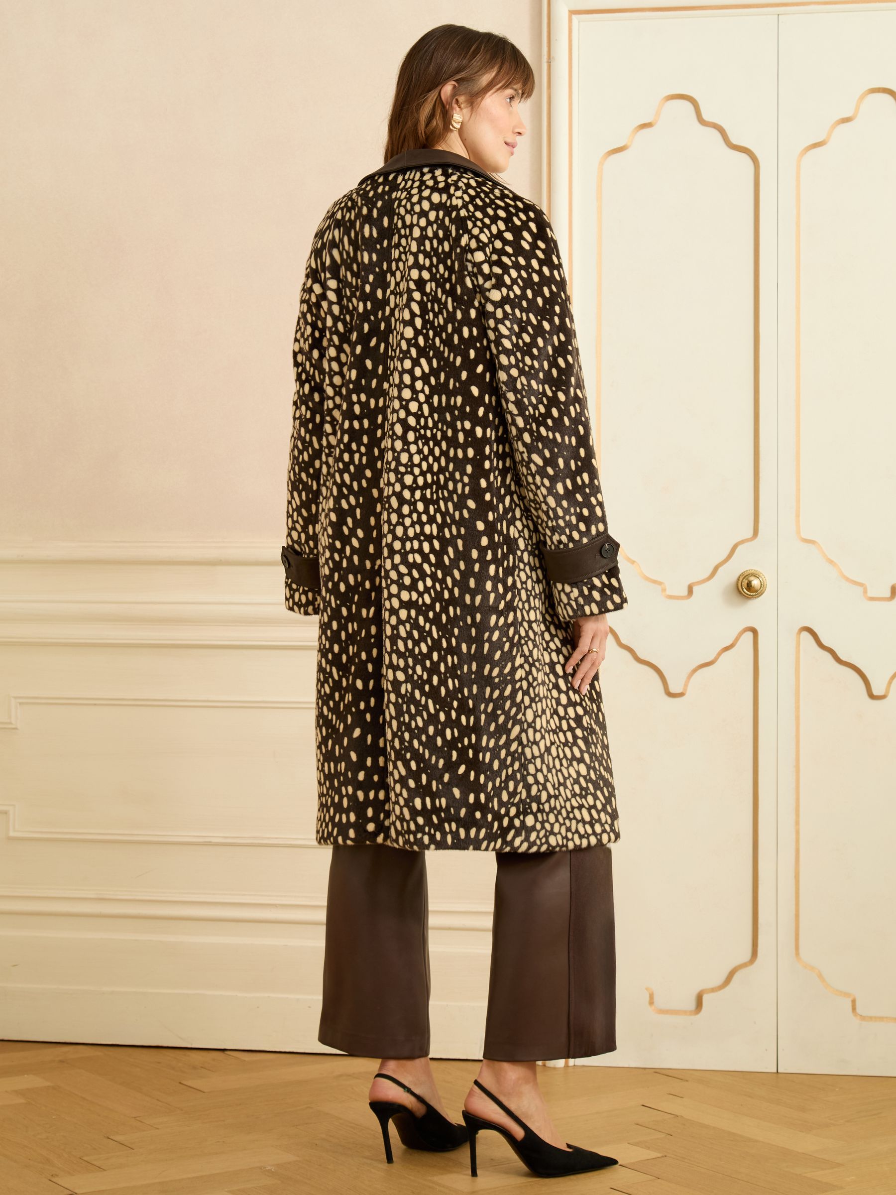 Buy Love & Roses Chocolate Brown Dalmatian Print Faux Fur Coat