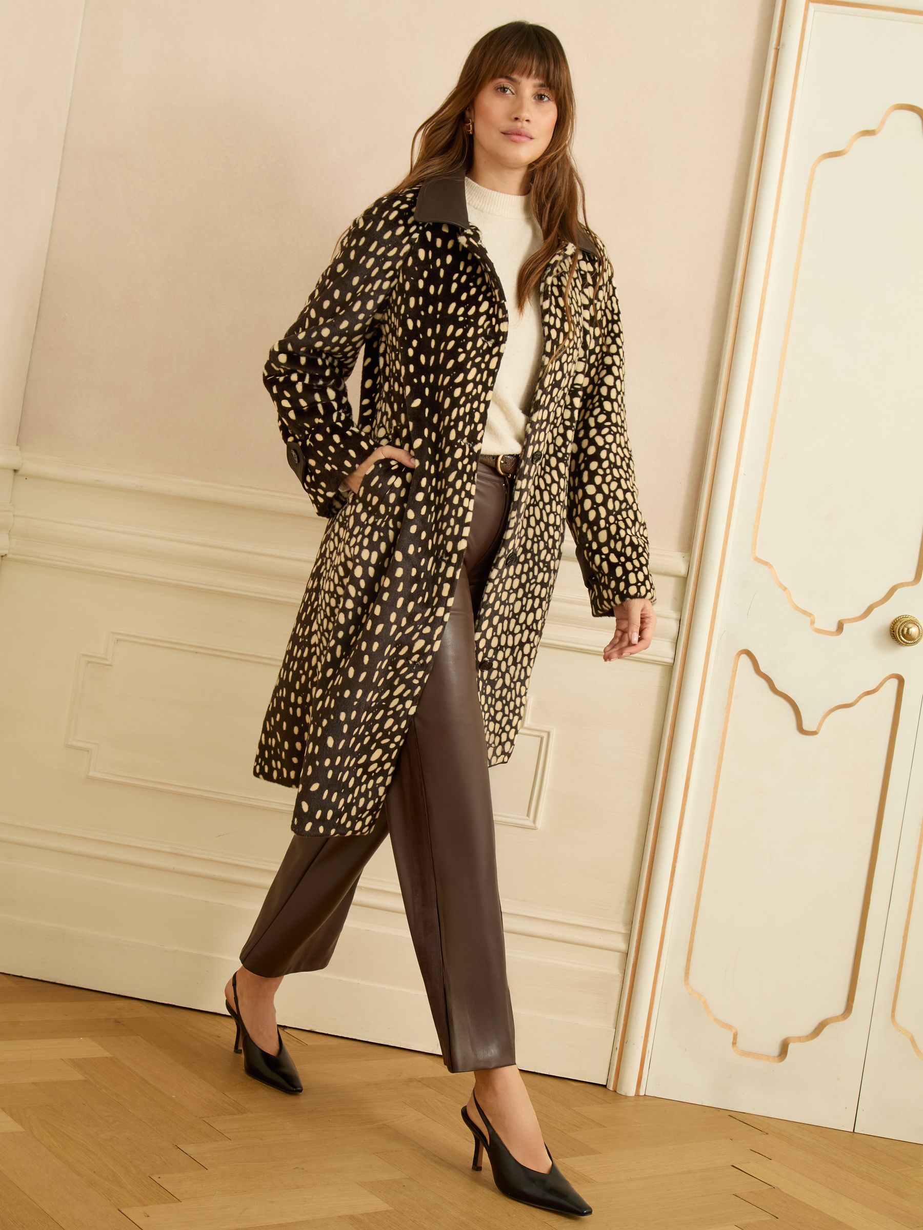 Buy Love & Roses Chocolate Brown Dalmatian Print Faux Fur Coat