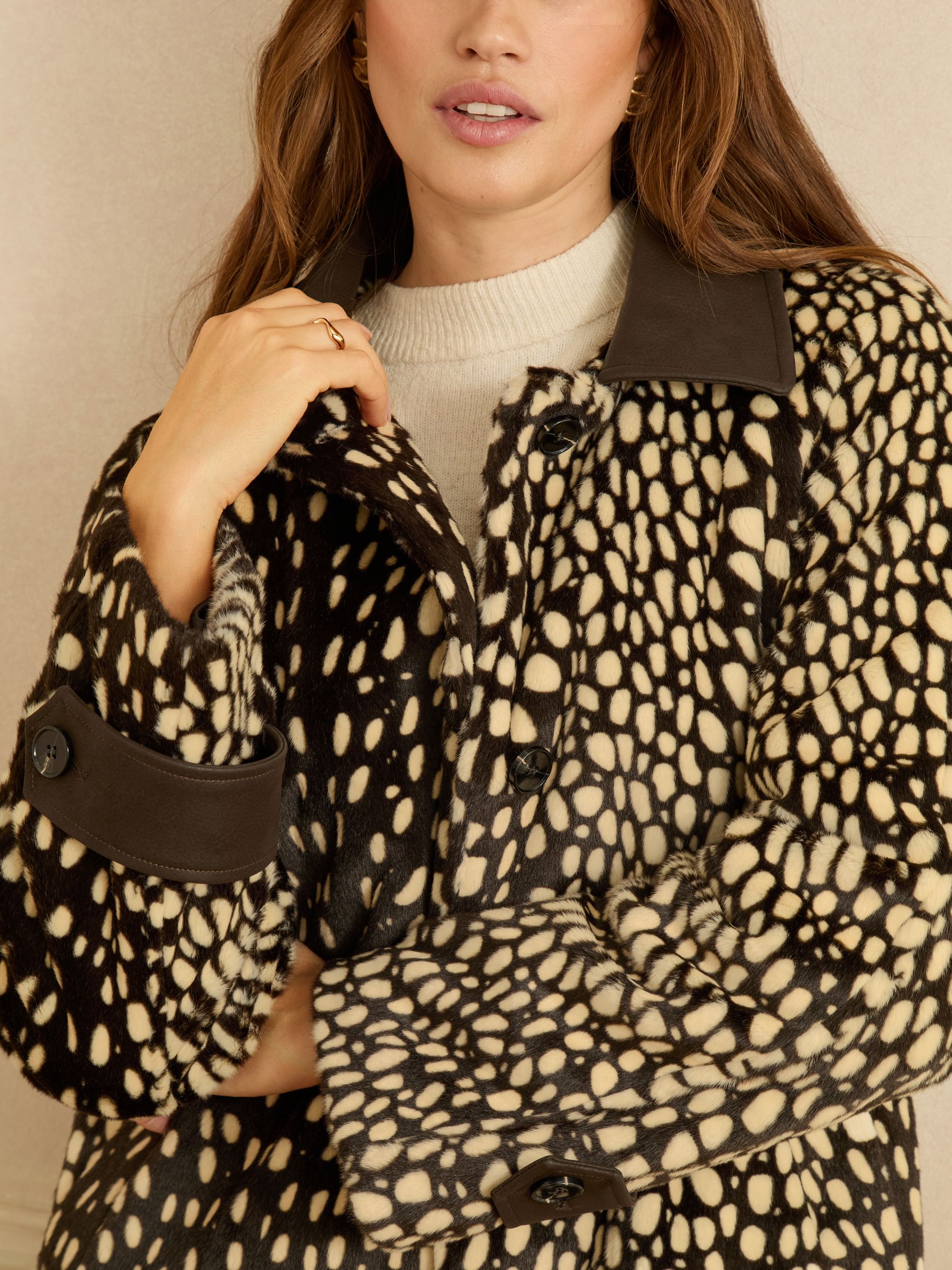 Buy Love & Roses Chocolate Brown Dalmatian Print Faux Fur Coat