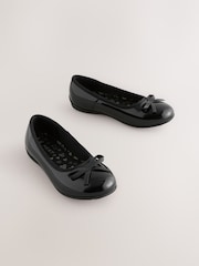 Black Patent Standard Fit (F) Leather Ballerina School Shoes - Image 1 of 5