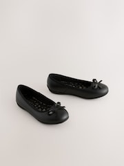 Black Wide Fit (G) Leather Ballerina School Shoes - Image 1 of 5