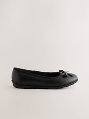 Black Wide Fit (G) Leather Ballerina School Shoes - Image 2 of 5