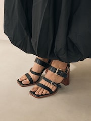 Black Forever Comfort® Strappy Buckle Block Heel Sandals - Image 1 of 10