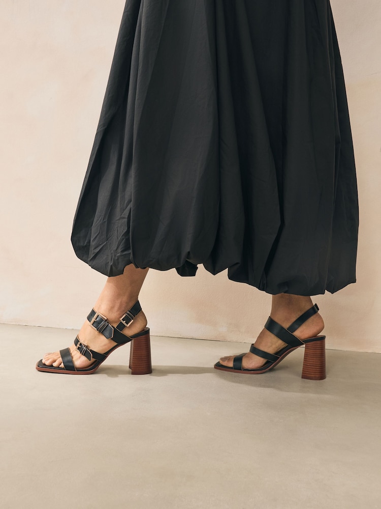 Black Forever Comfort® Strappy Buckle Block Heel Sandals - Image 2 of 10