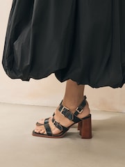 Black Forever Comfort® Strappy Buckle Block Heel Sandals - Image 3 of 10
