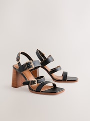 Black Forever Comfort® Strappy Buckle Block Heel Sandals - Image 5 of 10