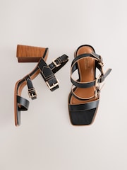 Black Forever Comfort® Strappy Buckle Block Heel Sandals - Image 6 of 10