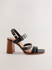 Black Forever Comfort® Strappy Buckle Block Heel Sandals - Image 7 of 10
