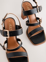 Black Forever Comfort® Strappy Buckle Block Heel Sandals - Image 8 of 10