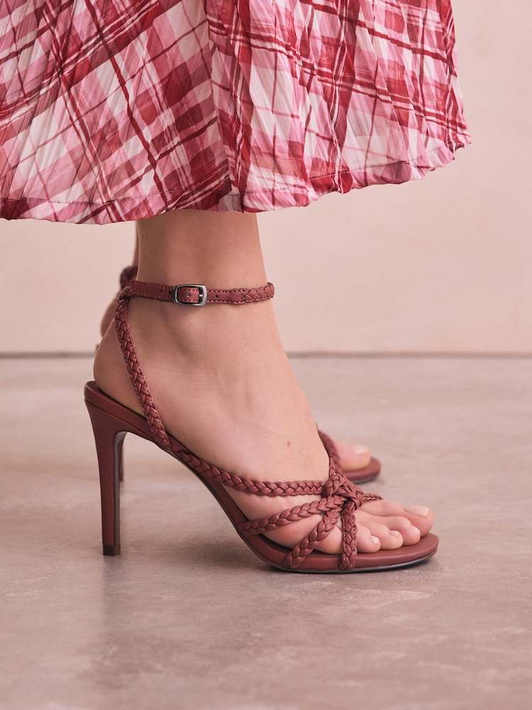 Light Pink Forever Comfort® Plaited Strappy Heeled Sandals - Image 1 of 8