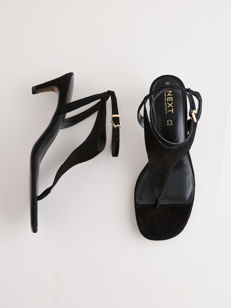 Black Forever Comfort® Suede Toe Post Heeled Sandals - Image 2 of 6
