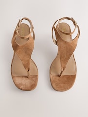 Tan Brown Forever Comfort® Suede Toe Post Heeled Sandals - Image 3 of 6