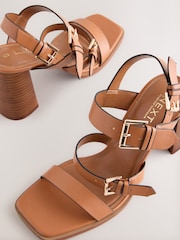 Tan Brown Forever Comfort® Strappy Buckle Block Heel Sandals - Image 11 of 11