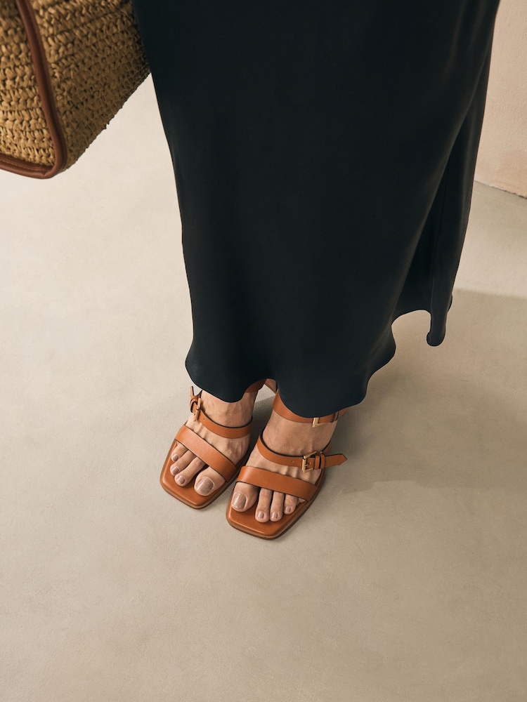 Tan Brown Forever Comfort® Strappy Buckle Block Heel Sandals - Image 2 of 11