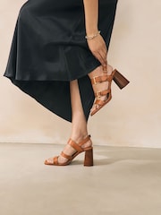 Tan Brown Forever Comfort® Strappy Buckle Block Heel Sandals - Image 4 of 11