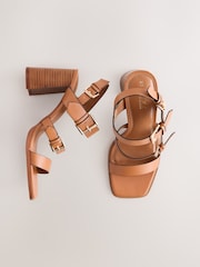 Tan Brown Forever Comfort® Strappy Buckle Block Heel Sandals - Image 7 of 11