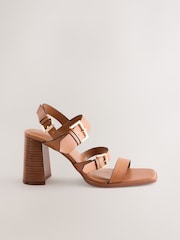 Tan Brown Forever Comfort® Strappy Buckle Block Heel Sandals - Image 8 of 11