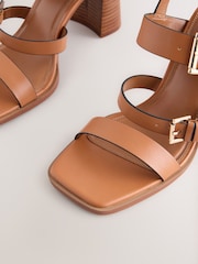 Tan Brown Forever Comfort® Strappy Buckle Block Heel Sandals - Image 9 of 11