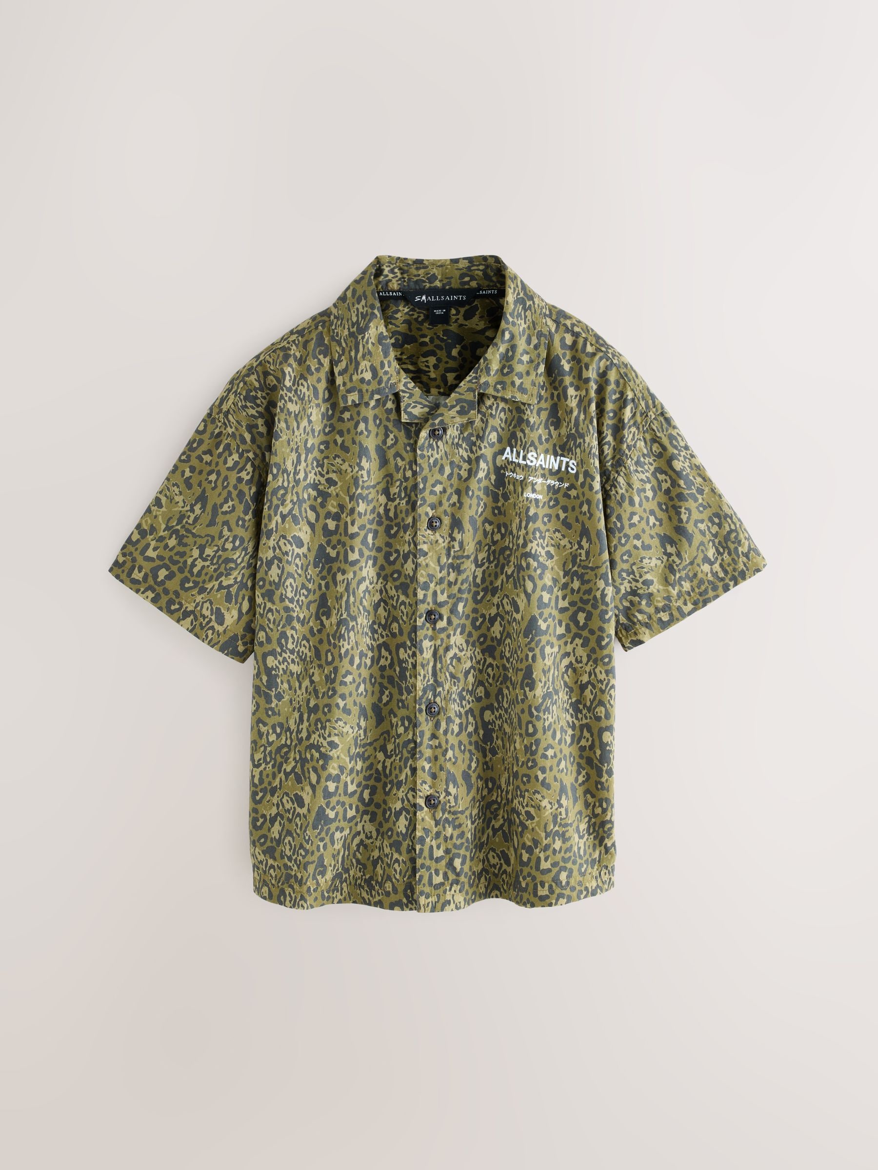 Buy smALLSAINTS Green Leopard Underground Open Collar Boys Printed