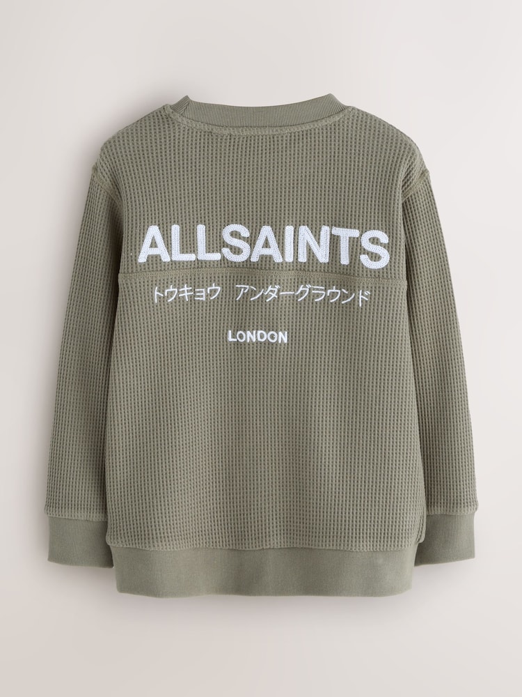 smALLSAINTS Khaki/Green Underground Oversized Crew Waffle Sweatshirt - Image 2 of 4