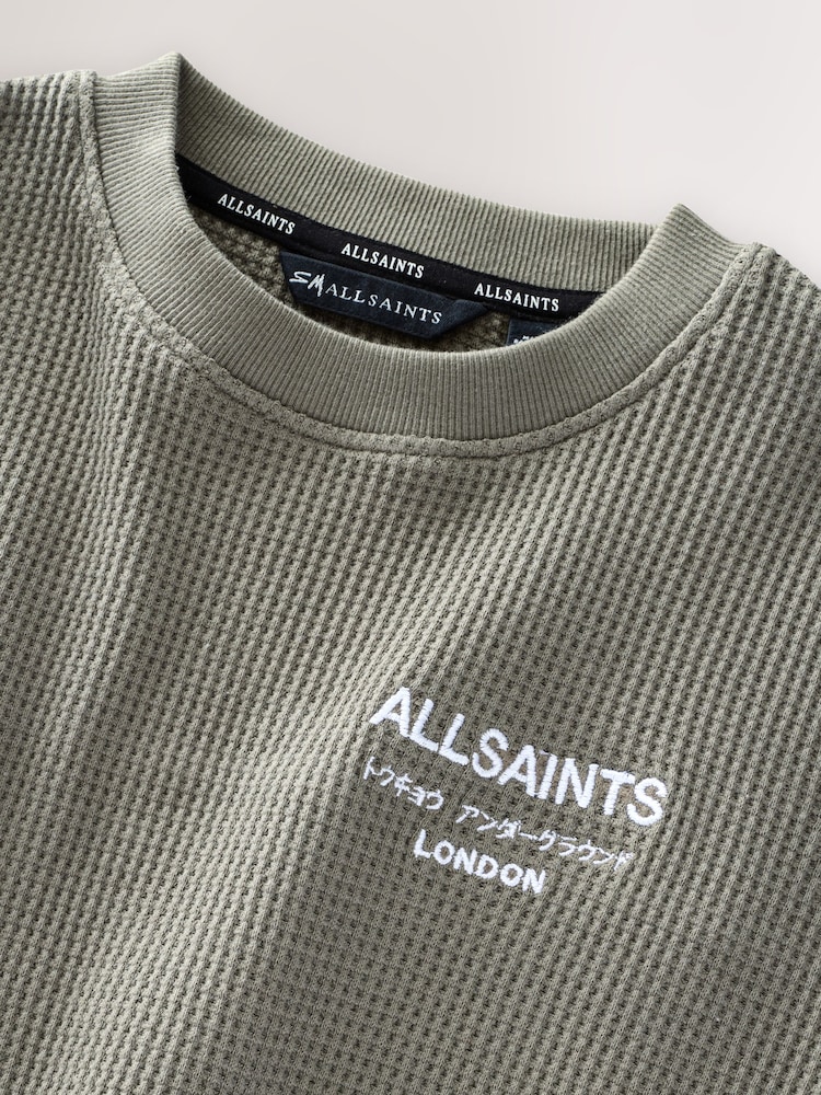 smALLSAINTS Khaki/Green Underground Oversized Crew Waffle Sweatshirt - Image 4 of 4