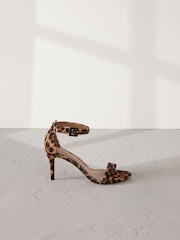Leopard Signature Premium Leather Round Toe Buckle Detail Mid Simple Sandals - Image 5 of 9