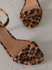 Leopard Signature Premium Leather Round Toe Buckle Detail Mid Simple Sandals - Image 6 of 9