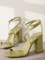 Green Signature Premium Leather Strappy Block Heeled Sandals - Image 10 of 10