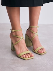 Green Signature Premium Leather Strappy Block Heeled Sandals - Image 2 of 10