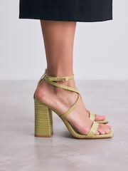 Green Signature Premium Leather Strappy Block Heeled Sandals - Image 3 of 10