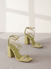 Green Signature Premium Leather Strappy Block Heeled Sandals - Image 5 of 10