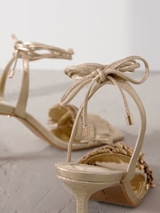 Gold Signature Premium Leather Fringe Tie Leg Heeled Sandals - Image 10 of 10