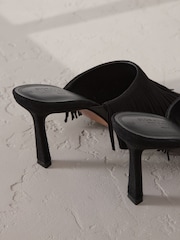 Black Signature Premium Leather Fringe Heeled Mules - Image 4 of 11