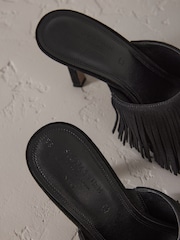 Black Signature Premium Leather Fringe Heeled Mules - Image 5 of 11