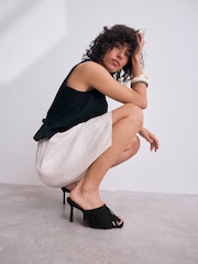 Black Signature Premium Leather Fringe Heeled Mules - Image 9 of 11