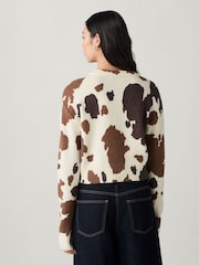 Brown Cow Print Crew Neck Knitted Cardigan - Image 3 of 7