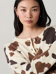 Brown Cow Print Crew Neck Knitted Cardigan - Image 4 of 7