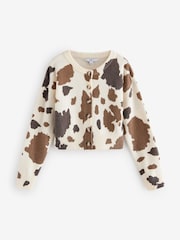 Brown Cow Print Crew Neck Knitted Cardigan - Image 5 of 7