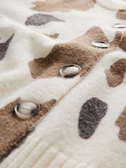 Brown Cow Print Crew Neck Knitted Cardigan - Image 7 of 7