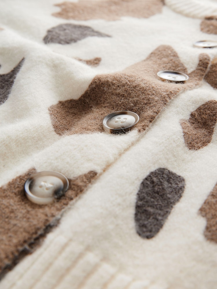 Brown Cow Print Crew Neck Knitted Cardigan - Image 7 of 7