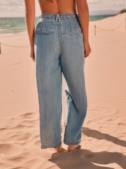 Mid Blue Utility Lightweight Rope Waist Denim Crops Jeans - Image 3 of 7