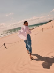 Mid Blue Utility Lightweight Rope Waist Denim Crops Jeans - Image 4 of 7