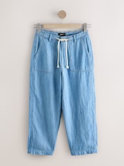 Mid Blue Utility Lightweight Rope Waist Denim Crops Jeans - Image 6 of 7