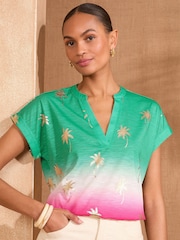 Love & Roses Pink And Green Ombre Foil V-Neck Jersey T-Shirt - Image 3 of 4