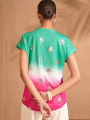 Love & Roses Pink And Green Ombre Foil V-Neck Jersey T-Shirt - Image 4 of 4